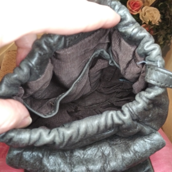 Badgley Mischka Charcoal Leather Boho/Rocker Chic Silver Studded Crossbody Purse - Picture 11 of 13